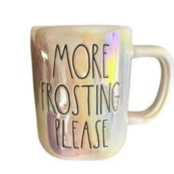 *NEW* Rae Dunn "MORE FROSTING PLEASE” Iridescent Pearly White Ceramic Mug 454 g - Picture 1 of 2